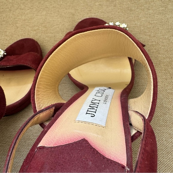 JIMMY CHOO Size SAPHIE Burgundy Suede Crystal Heels Sandals Shoes EU 37 US 7 - Picture 4 of 15